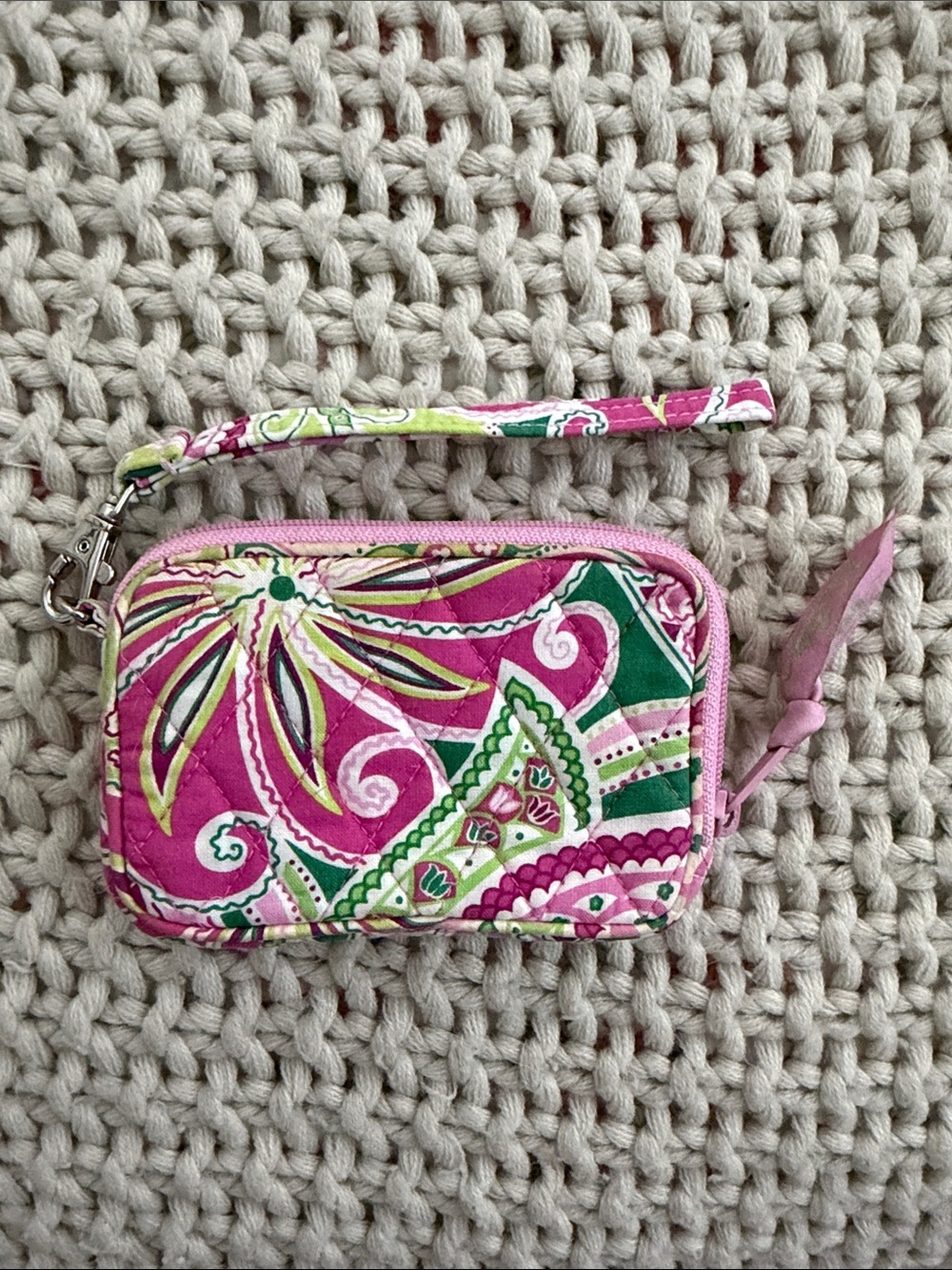 Vera Bradley Pink and Green Quilted Wristlet Wallet with Strap - Picture 3 of 4